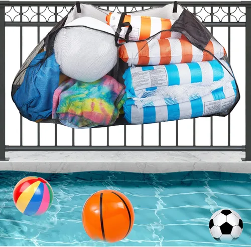 Miniatura 3 de Bolsa de almacenamiento de flotadores de piscina, organizador de malla plegable para colgar en la piscina, para bolas, flotadores, juguetes