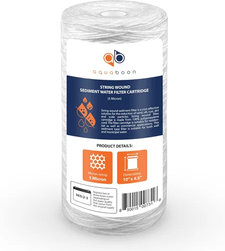 Miniatura 8 de Aquaboon Filtro de Agua de 5 Micras 10 x 4.5 Pulg - Filtro de Agua Enrollado en Hilo para Sistema de Toda la Casa - Compatible con 84637, WPX5BB97P