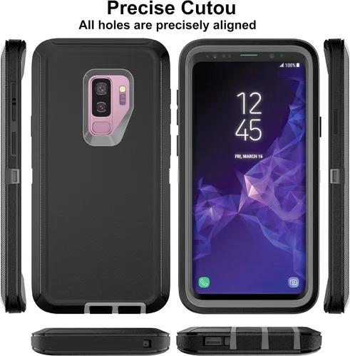 Miniatura 4 de Funda para Galaxy S9 Plus con protector de pantalla de TPU autorreparable [2 unidades], protección resistente 3 en 1 para Samsung S9 Plus Negro/Gris