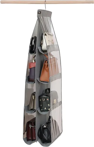 Miniatura 16 de Organizador de bolso, paquete de 2, colgador de bolso, resistente, organizador de bolsos para armario, ganchos de metal gruesos, organizador de Gris