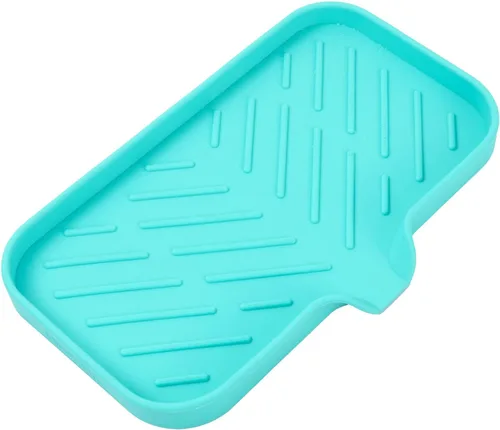 Miniatura 36 de MicoYang Jaboneras de baño de silicona con boquilla de drenaje, organizador de fregadero de cocina, soporte de esponja, bandeja de jabón para Azul