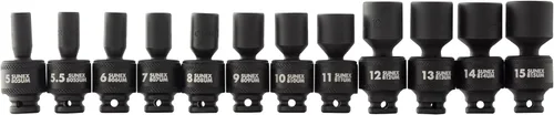 Miniatura 2 de SUNEX TOOLS 1814, Juego de llaves de vaso de impacto universales de 1/4 de pulgada, 12 piezas, métricos, 0.197 in - 0.591 in, acero Cr-Mo, diseño