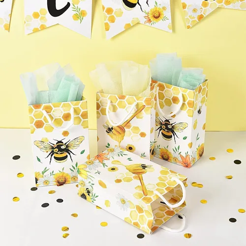 Miniatura 4 de WERNNSAI Paquete de 16 bolsas de regalo de abejas, suministros de fiesta de abejas, bolsas de recuerdo para niños y niñas, decoraciones