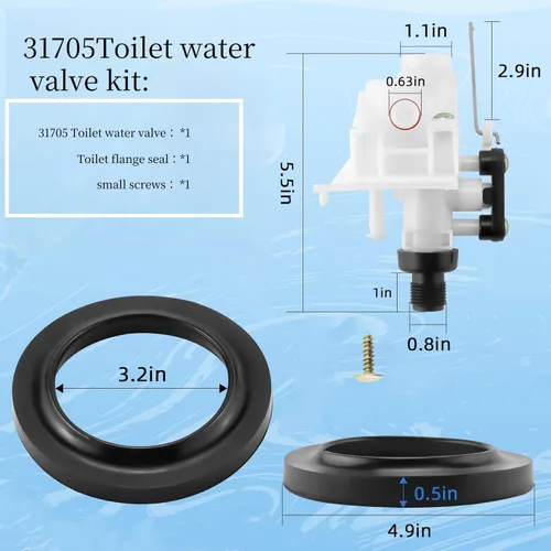 Miniatura 2 de 31705 Válvula de inodoro RV Kit de repuesto de válvula de agua para inodoro Thetford RV 31705, se adapta a todos los modelos Aqua Magic V alto/bajo