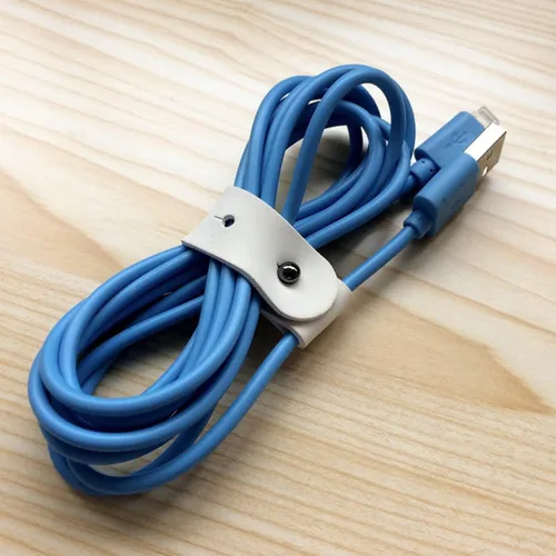 Miniatura 7 de Uonlytech 6 piezas de cuero enrollador de hebilla de cables de PC, soporte de cable de escritorio, soporte de cable de datos, suministros de línea