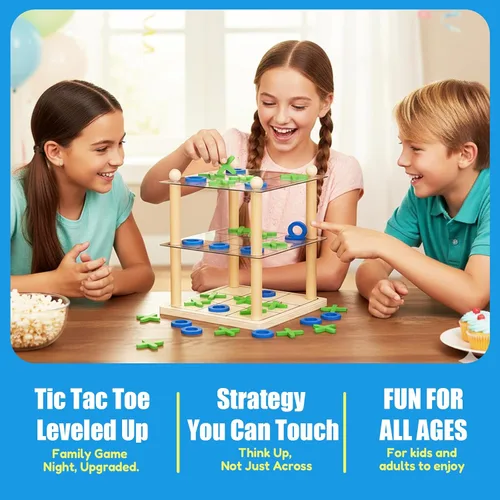 Miniatura 3 de Juego de mesa de madera 3D Ultimate Tic Tac Toe - Juego de estrategia XO clásico para niños y adultos, divertidos juegos de mesa familiares