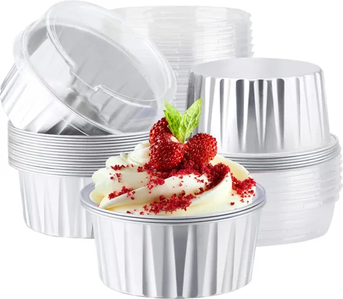 Miniatura 46 de EUSOAR Forros para cupcakes para hornear, 50 forros para magdalenas de 5 onzas, moldes de papel de aluminio desechables, recipientes de postre, 5