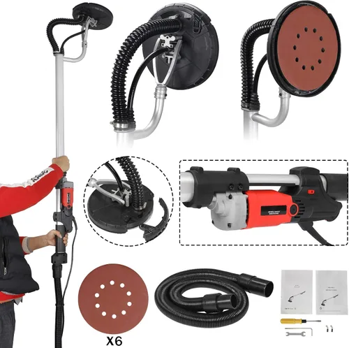 Miniatura 4 de Lijadora eléctrica comercial de 800 W con 6 discos de lijado de velocidad variable ajustable de 1000-2000 RPM con mango extensible