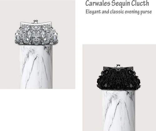 Miniatura 7 de Euarnalie Bolso de mano de lentejuelas para boda, brillante, para noche, baile de graduación, cóctel, fiesta, bolsos