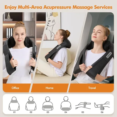 Miniatura 8 de LAOBEN Masajeador de cuello y hombros para masaje de hombros y masaje de cuello, masajeador de cuello Shiatsu con calor, masajeador de espalda