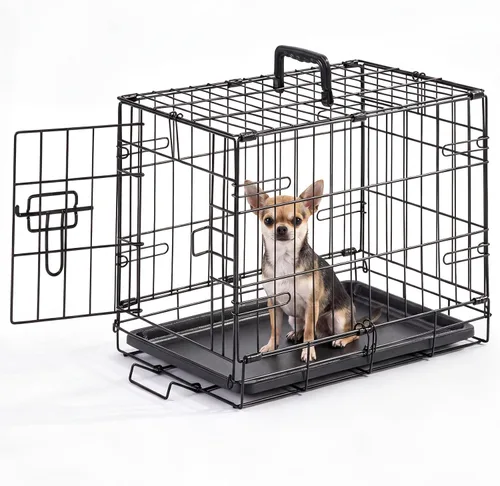 Miniatura 9 de Jaula para perros – Jaula portátil mediana de 36 pulgadas de doble puerta, jaula de alambre de metal para mascotas con bloqueo seguro, bandeja a