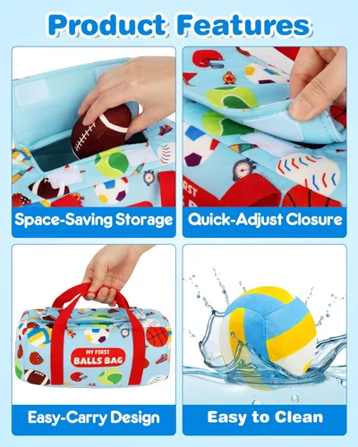 Miniatura 2 de Vanmor Pelotas deportivas sensoriales para bebés de 6 a 12 meses, paquete de 6 bolas de felpa lavables a máquina con arrugados, sonajeros, sonidos