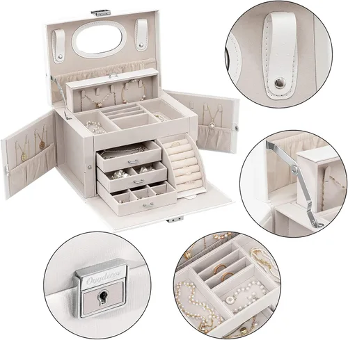Miniatura 5 de Oyydecor Joyero organizador para mujeres y niñas piel sintética para personas mayores caja de almacenamiento de joyas con cerradura organizador