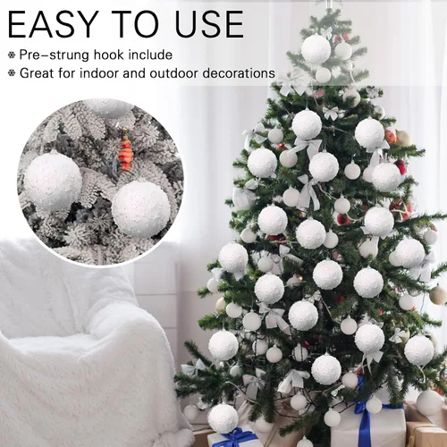 Miniatura 3 de Lyrow 24 piezas 3.15" Juego de adornos de bola de Navidad con purpurina, bola de espuma con lentejuelas colgante, decorativa, en masa, para árbol