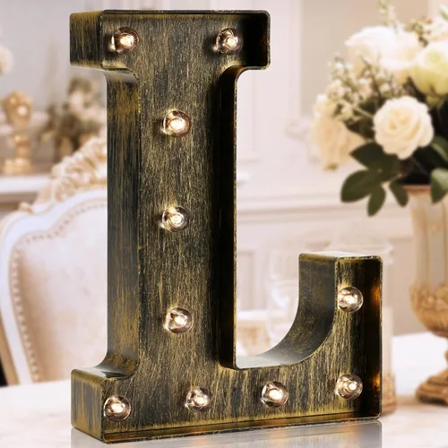 Oycbuzo - Cartel de letras con luces LED doradas y negras, estilo industrial y clásico, para decoración de cafeterías, bodas, fiestas de cumpleaños,
