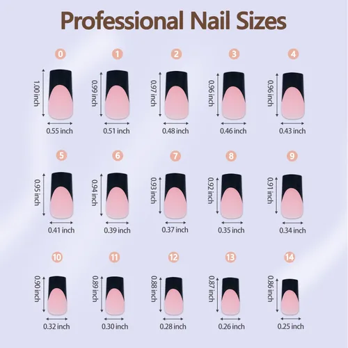Miniatura 6 de Misssix Puntas de uñas de gel francesas negras, 240 piezas de puntas francesas de uñas postizas largas cuadradas, no es necesario limar, puntas 3
