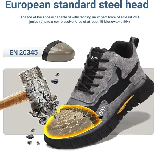 Miniatura 4 de AUVYI Botas de trabajo con punta de acero para hombres – Zapatos de seguridad cómodos y duraderos a prueba de chispas, botas de construcción