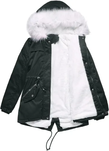 Miniatura 4 de Abrigos de invierno con capucha de longitud media para mujer, color sólido, cálido, abrigo de forro polar, abrigo acolchado de algodón con cuello
