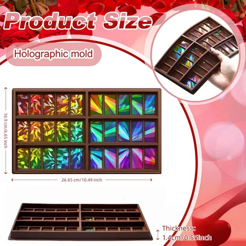 Miniatura 2 de Ziliny Molde holográfico de barra de chocolate con molino de viento y diamante, barra de chocolate con efecto de luz arcoíris, moldes gruesos