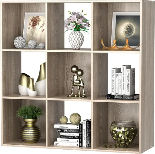 Miniatura 11 de Organizador de estantes de almacenamiento de 9 cubos, unidad de organización de estantería de madera, estantes de cubo para el hogar, oficina, Negro