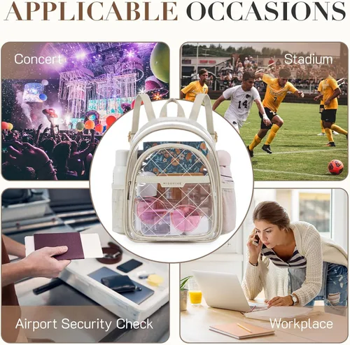 Miniatura 13 de Missnine Mochila transparente aprobada para estadios, mini bolsa transparente de PVC grueso con ribete de cuero para eventos deportivos, conciertos
