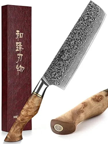 Miniatura 17 de HEZHEN Cuchillo utilitario de 5 pulgadas con filo de navaja - Acero de Damasco con patrón de rosa multifuncional VG10 cuchillo profesional