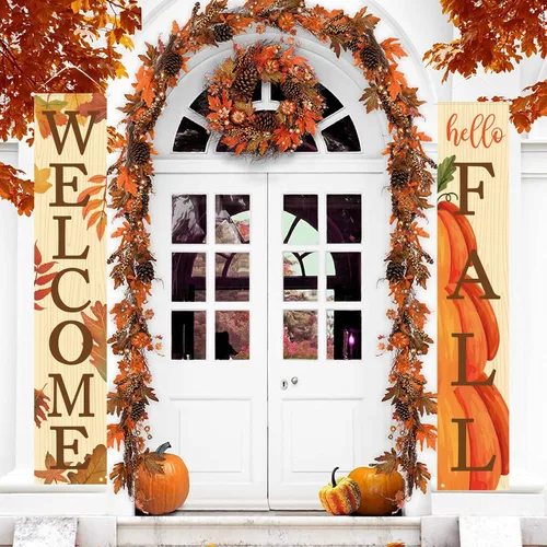 Miniatura 7 de DAZONGE Decoración de otoño, carteles de bienvenida y hola otoño para decoración de cosecha de puerta delantera, carteles colgantes para decoración