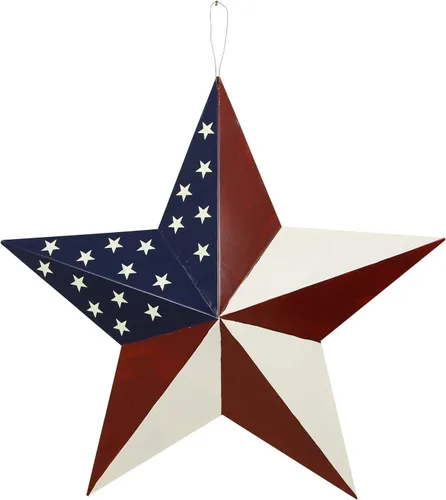Miniatura 7 de Juego de 3 estrellas de granero de metal, decoración de pared patriótica estadounidense con bandera americana americana para colgar en interiores