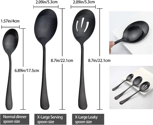 Miniatura 3 de AOOSY Juego de cucharas de servir de acero inoxidable mate negro de 8.7 pulgadas, cucharas de servir x 1, cucharas ranuradas x 1 Utilidades