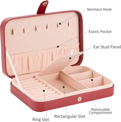 Miniatura 4 de Smileshe Joyero para mujeres y niñas estuche organizador de viaje pequeño de piel sintética cajas de almacenamiento portátiles para anillos aretes