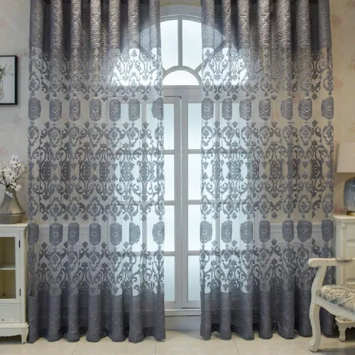 Miniatura 2 de Amidoudou 1 par de cortinas traslúcidas europeas de lujo con bordado hueco para dormitorio, sala de estar (dorado, 54 x 84 pulgadas)