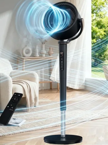 Miniatura 8 de Uthfy Ventilador oscilante para dormitorio, oscilación omnidireccional de 120°+120°, altura ajustable de 38-46 pulgadas, motor de CC de 120 pies