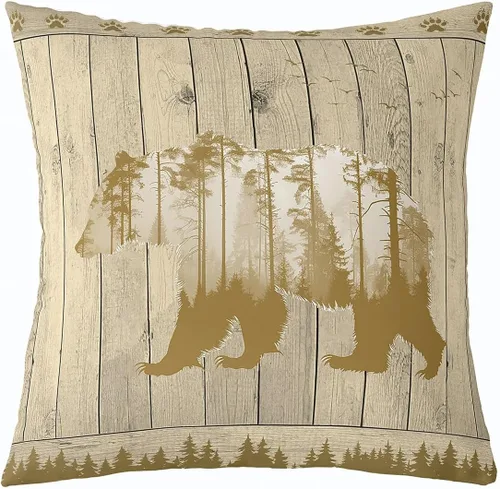 Miniatura 26 de Cartoon Bear Pillow Cover Cute Wild Animal Paw Print Cushion Cover for Kids Boys Girls Teens Jungle Pine Trees Silhouette Cabin Pillow Case for