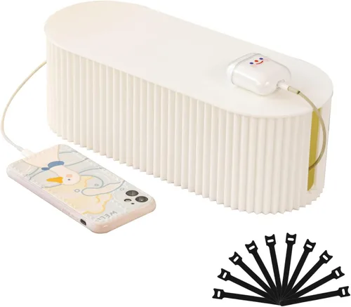 Miniatura 8 de FABROK Paquete de 2 cajas de gestión de cables, caja organizadora de cables con 20 bridas de cable, almacenamiento de tira de alimentación