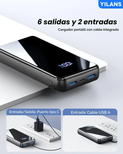 Miniatura 7 de Cargador portátil, cargador de batería de 50000 mAh, cable integrado, 22.5 W PD USB C de entrada y salida de carga rápida, batería externa con 6