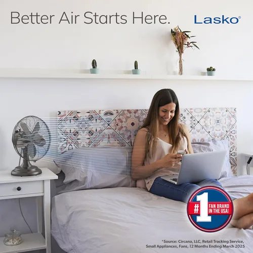 Miniatura 10 de Lasko Ventilador de mesa oscilante, portátil, 3 velocidades silenciosas, para dormitorio, cocina y oficina, 17 pulgadas, bronce, R12210