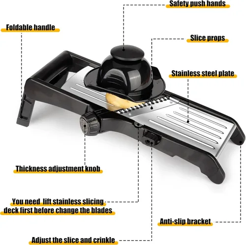 Miniatura 12 de Mandoline - Cortador de alimentos para cocina, cortador de verduras de mandolina ajustable de acero inoxidable, cortador de alimentos para cebolla