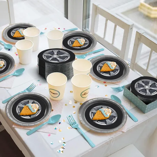 Miniatura 5 de Henoyso - 100 servilletas para neumáticos de automóvil de 6 pulgadas, servilletas de fiesta de cumpleaños de coches de carreras, suministros