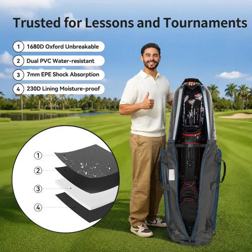 Miniatura 5 de Golf Travel Bags for Airlines with Carbon Fiber Hard Top, Protective Club Traveling Cover with Wheel, Golf Club Carrier Case for Airplanes, Thick