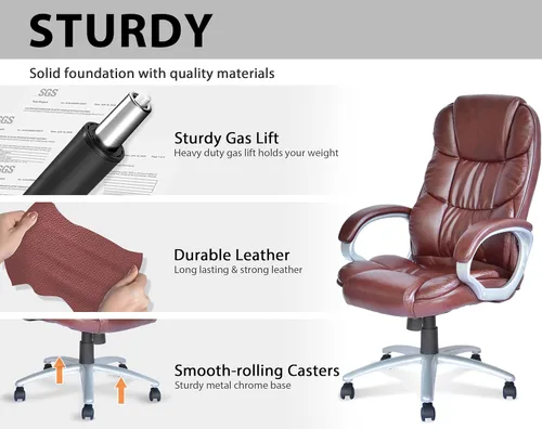 Miniatura 4 de Silla de oficina ergonómica, sillas de oficina de cuero sintético con respaldo alto con ruedas y brazos, altura ajustable, silla ejecutiva cómoda
