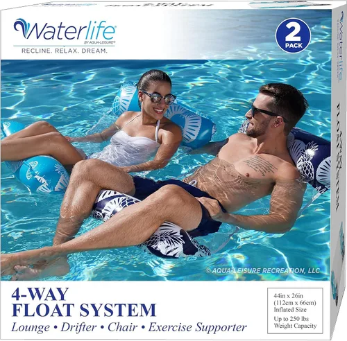 Miniatura 6 de Waterlife - Hamaca de piscina 4 en 1, paquete de 2, flotador inflable para silla de piscina, silla de montar y tumbona, azul marino y azul claro