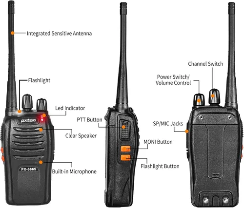 Miniatura 7 de pxton walkie talkies, 666S walkie talkies para adultos de largo alcance recargable con auriculares y batería de iones de litio, radios de 2 vías