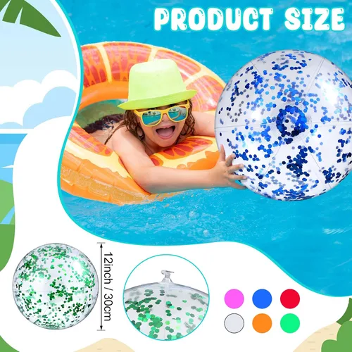 Miniatura 2 de Chivao Paquete de 12 bolas de playa inflables con purpurina de 16 pulgadas, juguetes gigantes para piscina, juguetes acuáticos para verano