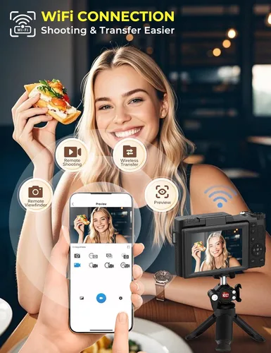 Miniatura 3 de Cámara digital de 5K con WiFi de 64MP con enfoque automático, cámara de vlogging Full HD para YouTube, cámara de punto y disparo con pantalla