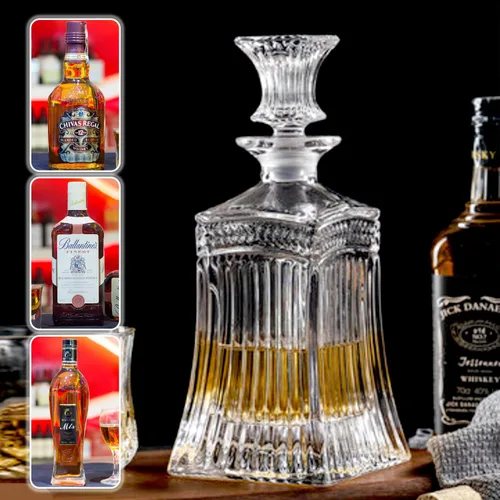 Miniatura 3 de Decantador de vidrio con tapón geométrico hermético, decantador de whisky para vino, bourbon, brandy, licor, jugo, agua, enjuague bucal, vidrio