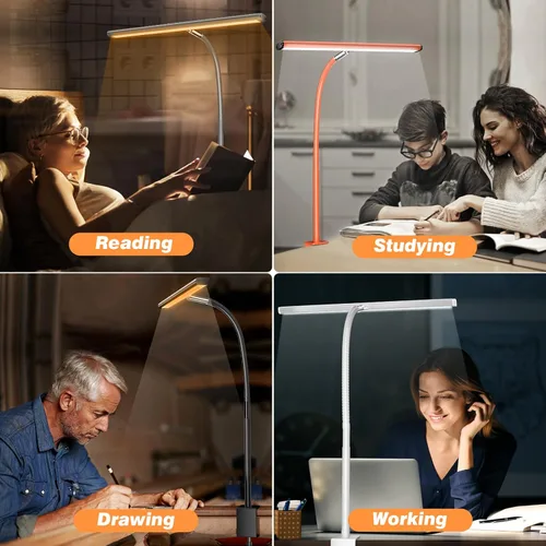 Miniatura 5 de Airlonv Lámpara LED de escritorio para oficina en casa, luz de escritorio para cuidar los ojos con atenuación continua ajustable cuello de cisne