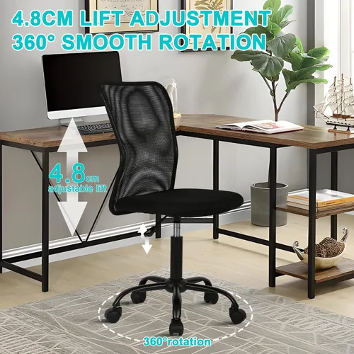 Miniatura 6 de Silla de oficina sin brazos, silla de oficina ergonómica de malla con respaldo alto con soporte lumbar, sillas de computadora, silla con ruedas