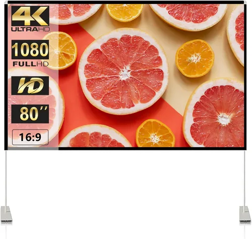Miniatura 12 de SKERELL Pantalla de proyector con soporte, pantalla de proyección portátil de 120 pulgadas, 16:9 4K HD, proyecciones delanteras y traseras, pantalla
