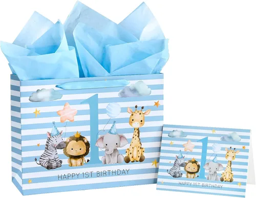 Miniatura 11 de WRAPAHOLIC Bolsa de regalo extra grande de 16" para bebé niña con tarjeta y papel de seda - Para baby shower, bebé recién nacido Jirafa bebé niña