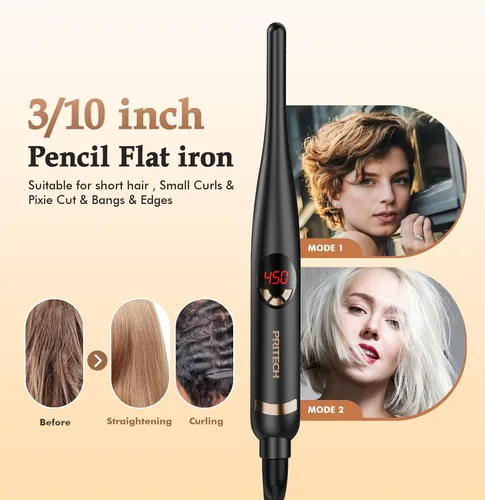 Miniatura 2 de Planchas pequeñas para cabello corto, plancha plana fina de 3/10 pulgadas para cabello corto, corte Pixie y flequillo, alisador de pelo pequeño